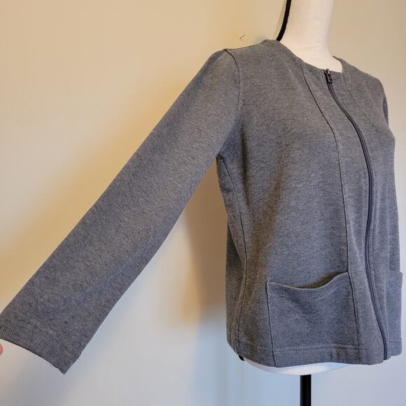 NWT Rebecca Malone Size PS Gray Long Sleeve Zip Cardigan Knit Sweater Pockets - Picture 5 of 16